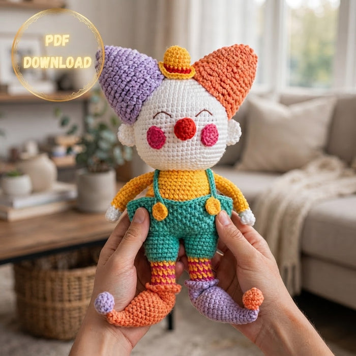 Cute Clown Crochet Pattern - Amigurumi PDF Download | Easy Beginner DIY Plush Doll