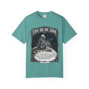 Skeleton Sitting on Moon T-Shirt — "Lost But Not Alone" Gothic Graphic Tee