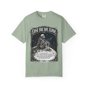 Skeleton Sitting on Moon T-Shirt — "Lost But Not Alone" Gothic Graphic Tee