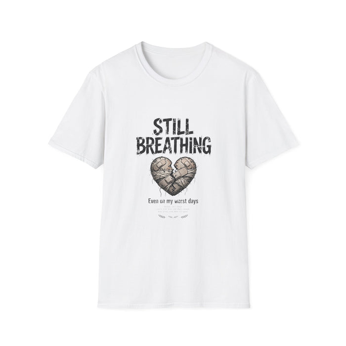 Still Breathing T‑Shirt — Heart Patch Graphic Tee (Mental Health Awareness)