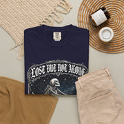 Skeleton Sitting on Moon T-Shirt — "Lost But Not Alone" Gothic Graphic Tee