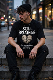 Still Breathing T‑Shirt — Heart Patch Graphic Tee (Mental Health Awareness)