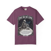 Skeleton Sitting on Moon T-Shirt — "Lost But Not Alone" Gothic Graphic Tee