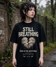 Still Breathing Broken Heart PNG, Mental Health Quote Digital Design, Grunge Healing Quotes Sublimation, Dark Aesthetic T-Shirt Graphic File