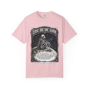 Skeleton Sitting on Moon T-Shirt — "Lost But Not Alone" Gothic Graphic Tee