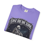 Skeleton Sitting on Moon T-Shirt — "Lost But Not Alone" Gothic Graphic Tee