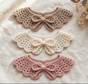 Handmade Crochet Baby Collar with Bow – Vintage Cotton Detachable Collar, Newborn & Toddler Boho Cute Neck Accessory