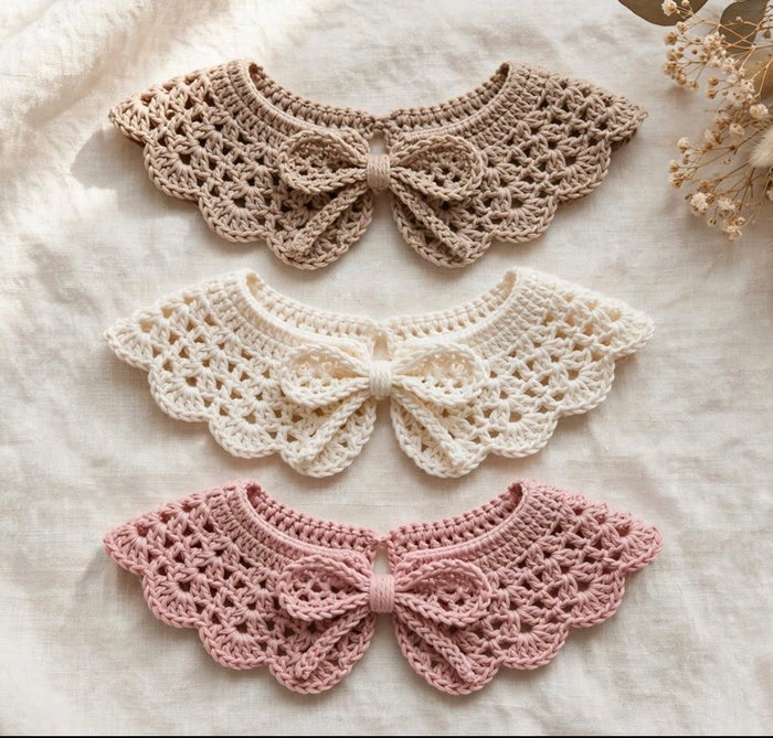 Handmade Crochet Baby Collar with Bow – Vintage Cotton Detachable Collar, Newborn & Toddler Boho Cute Neck Accessory