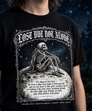 Lost But Not Alone Skeleton T-Shirt | Mental Health Celestial Gothic Graphic Tee