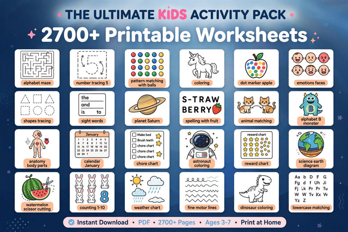 The Ultimate Kids Activity Pack - 2700+ Printable Worksheets for Ages 3-7 | Preschool Learning Bundle