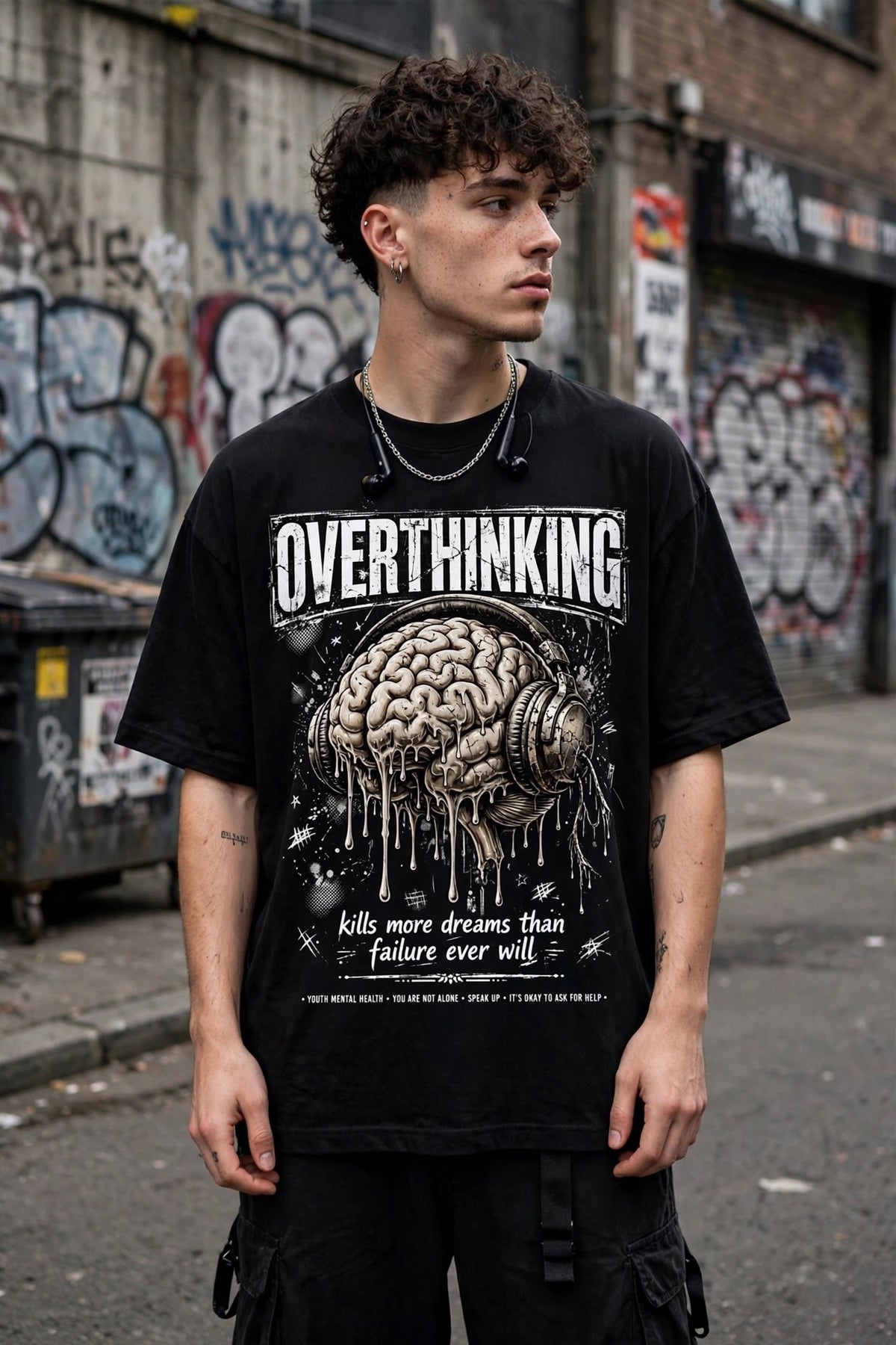 Overthinking Kills Dreams Graphic T-Shirt | Mental Health Streetwear Aesthetic Tee
