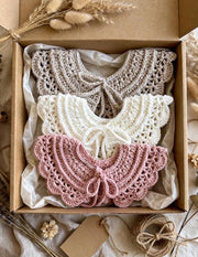 Handmade Crochet Baby Collar with Bow – Vintage Cotton Detachable Collar, Newborn & Toddler Boho Cute Neck Accessory