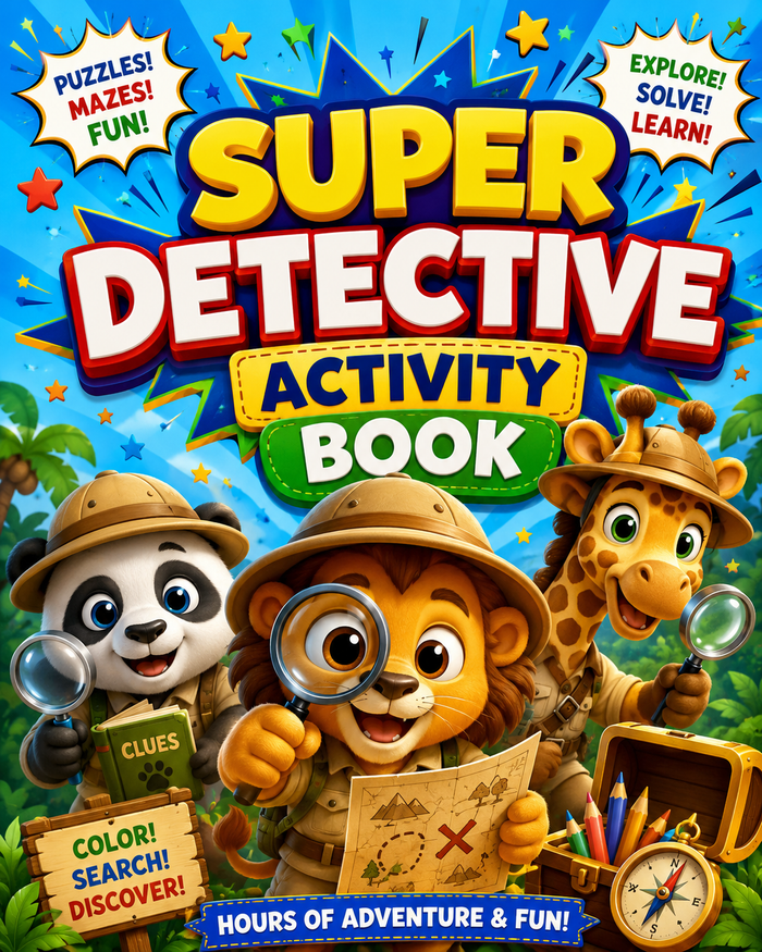 Kids Activity & Learning Bundle Kids Activity & Kids ActivitSuper Detective Activity Book cover featuring fun characters solving puzzles and exploring adventures.