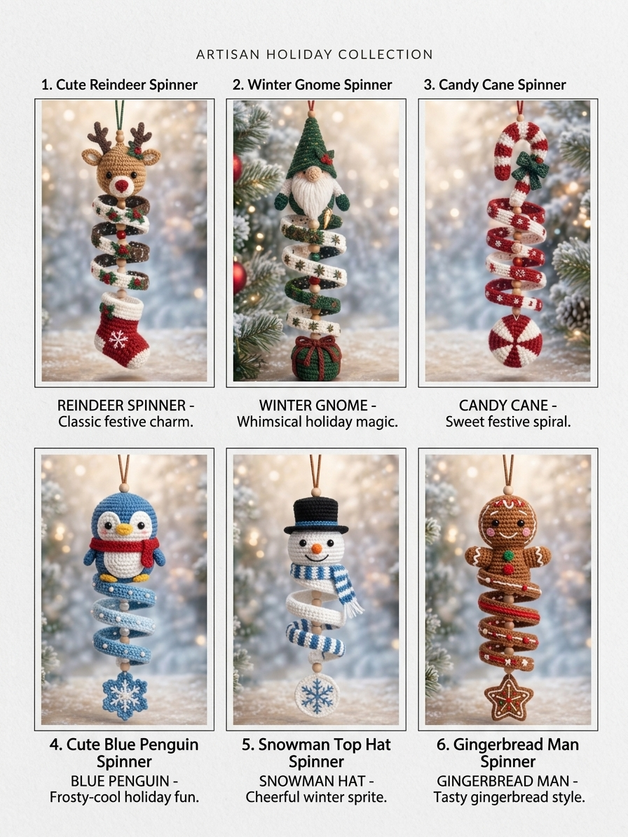 🎄Holiday Spinner Crochet Pattern Bundle | Christmas Amigurumi Ornaments PDF