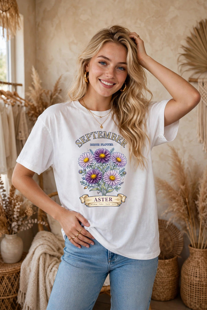 September Aster Birth Flower Shirt PNG Design - PREMIUM PRODUCT